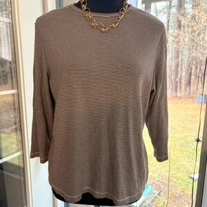 L.L. Bean Brown and Cream Striped Knit Tee